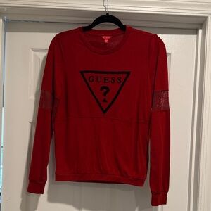 Guess Maroon Mesh Sleeve Top